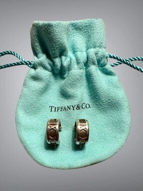 Tiffany & Co. Atlas Roman Numeral Sterling Silver Hoop Earrings 925 Classic